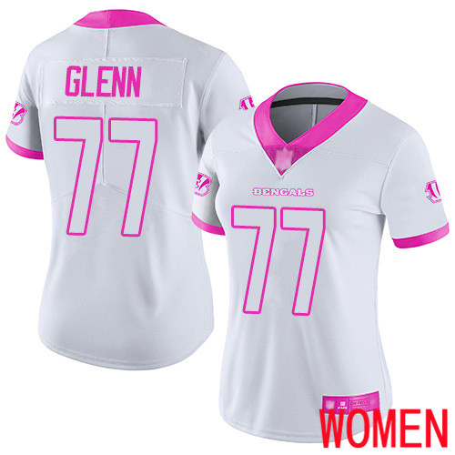 Cincinnati Bengals Limited White Pink Women Cordy Glenn Jersey NFL Footballl #77 Rush Fashion